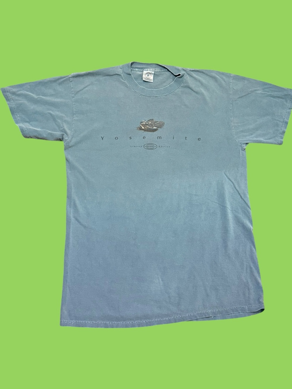 Vintage 90s Yosemite T Shirt Medium Delta Pro Weight Hiking Boots Faded Blue